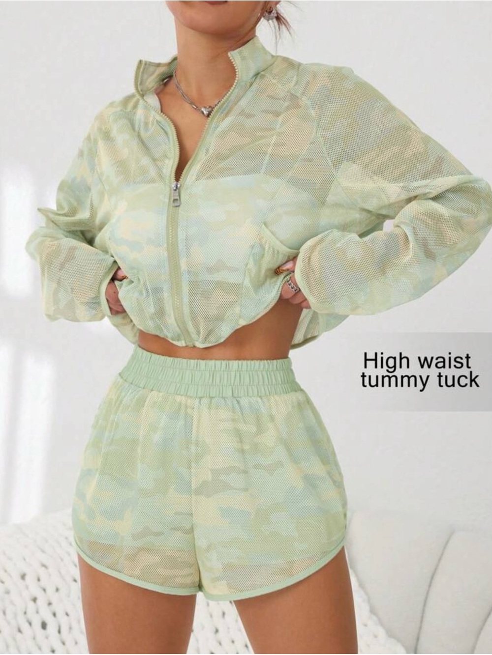 Athletic Shorts Set Green Camo
